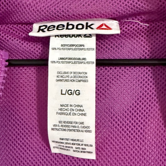 Reebok Windbreaker Womens Large Purple Camo Jacket Hooded Athleisure Sporty Gym - Picture 8 of 13